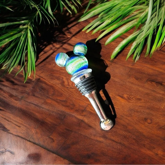 DISNEY Mickey Mouse Spun Glass & Metal Wine Bottle Stopper - Picture 1 of 5
